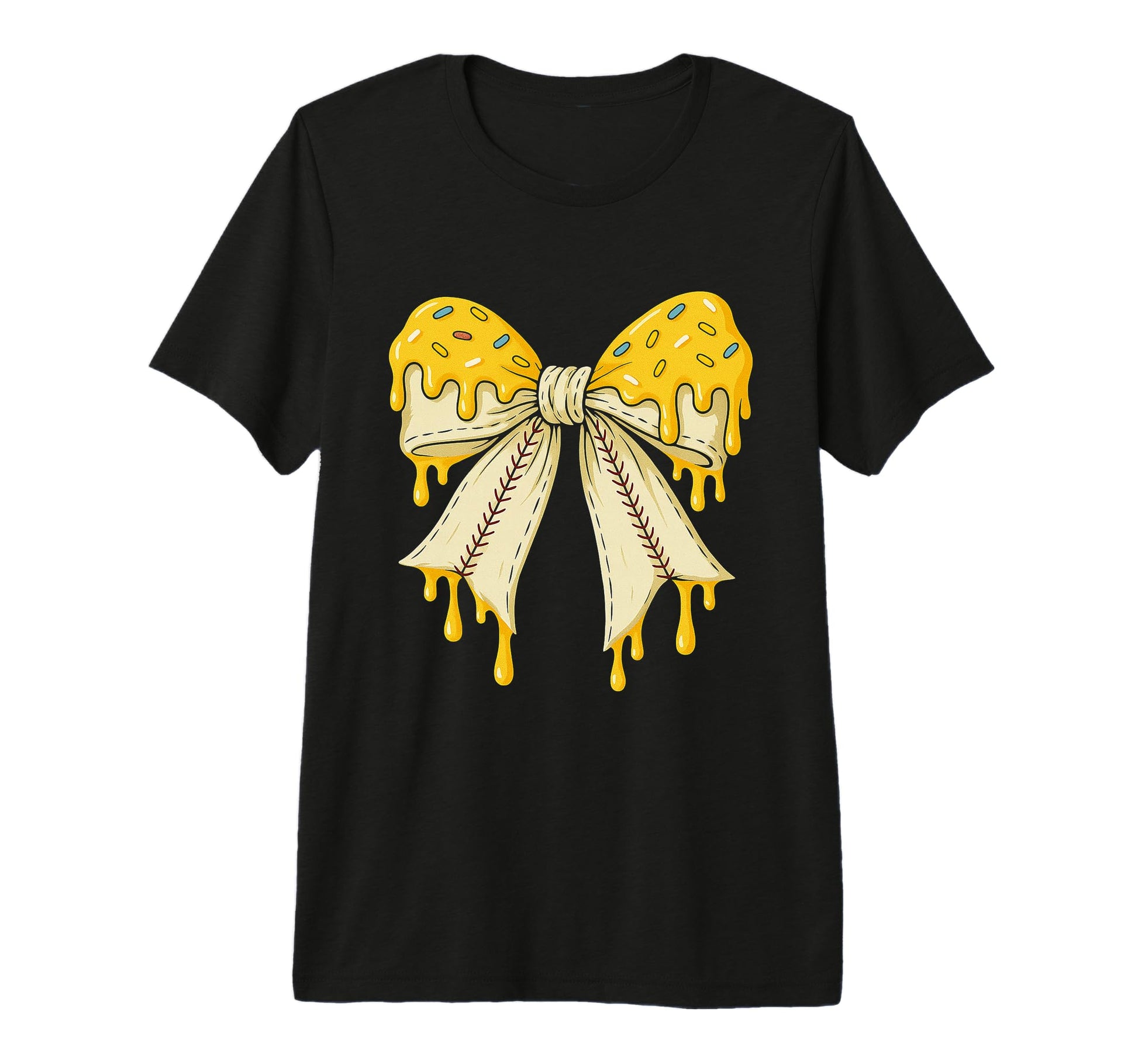 Baseball Bow Ice Cream Dripping T-Shirt - Aesthetic Graphic for Adults - T-Shirt, Sweatshirt, Hoodie