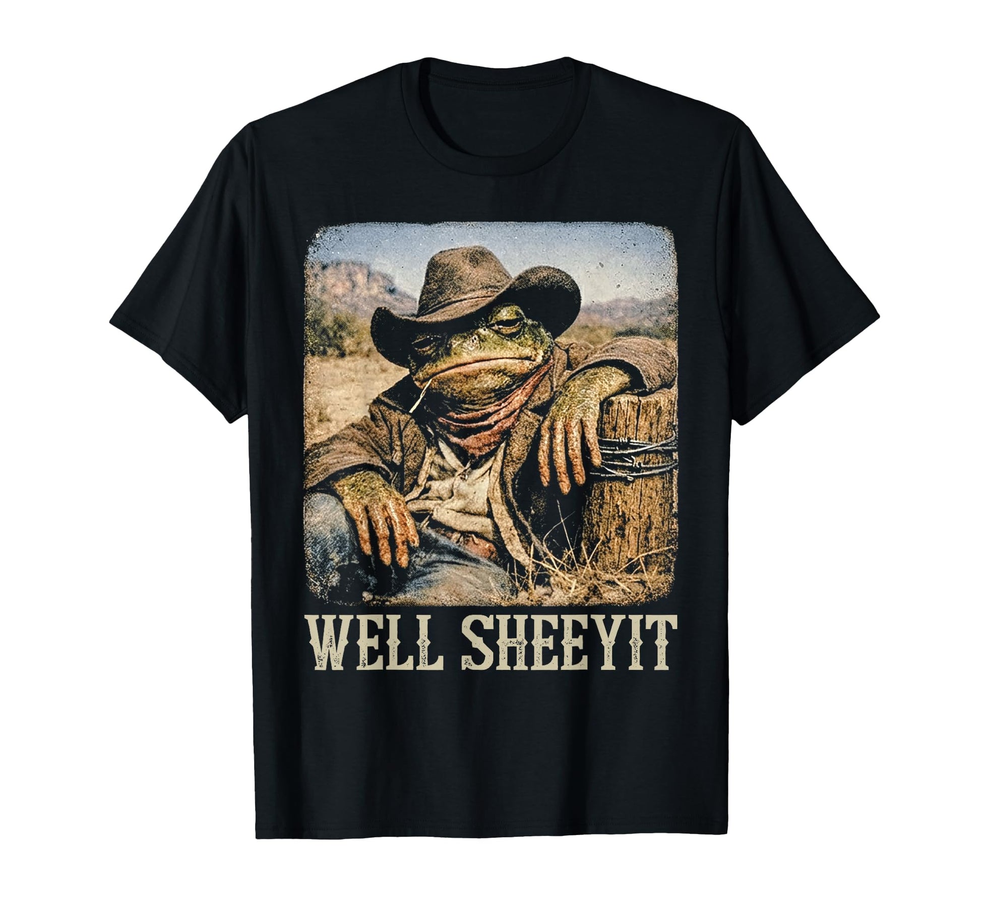 Funny Cowboy Toad Meme Well Sheeyit T-Shirt - Minimalist Print Unisex - T-Shirt, Sweatshirt, Hoodie
