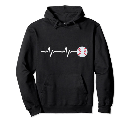 Baseball Heartbeat Hoodie - Minimalist Print for Adults - T-Shirt, Sweatshirt, Hoodie