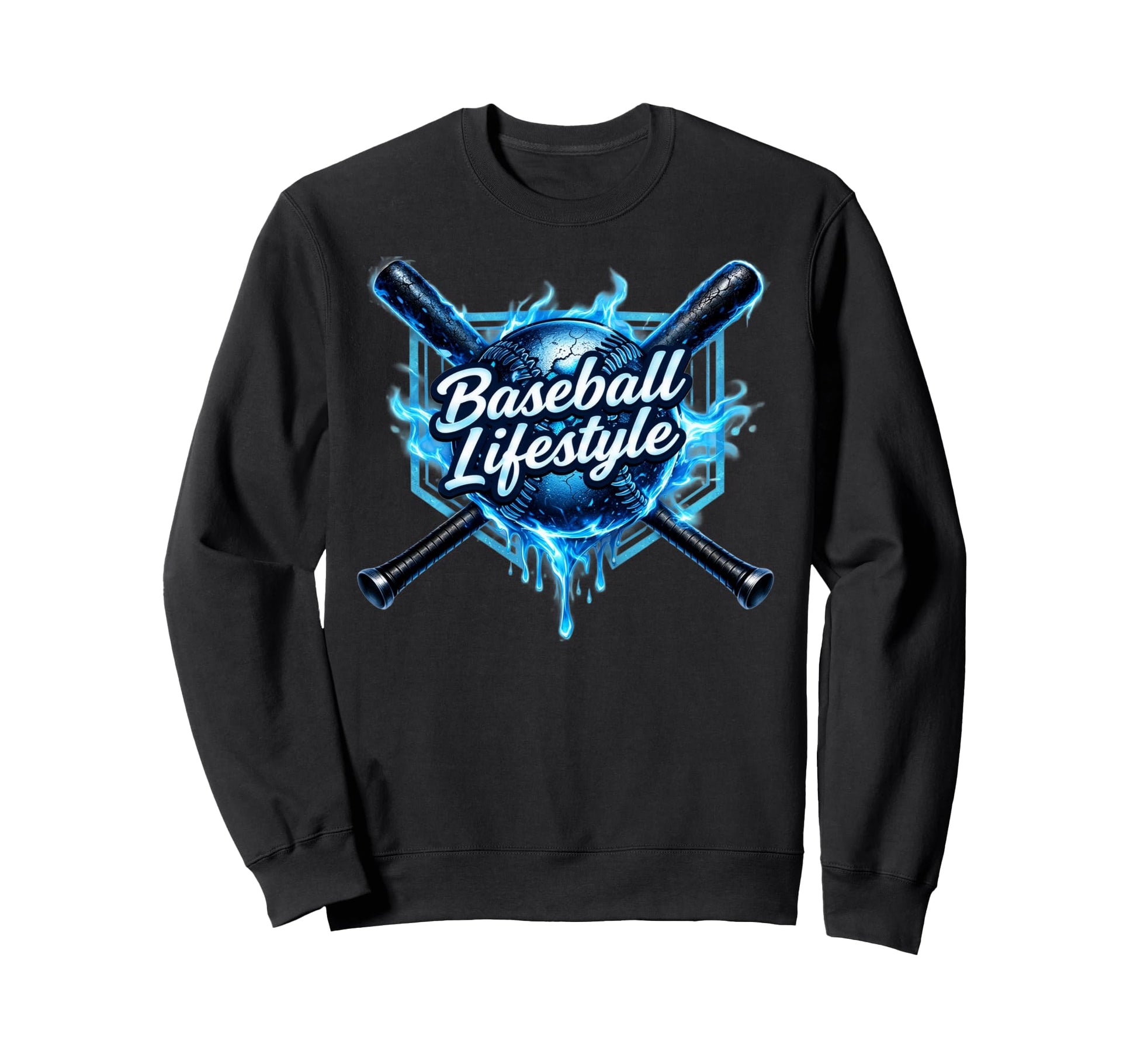 Baseball Lifestyle Blue Flame Sweatshirt - Graphic Print Unisex - T-Shirt, Sweatshirt, Hoodie
