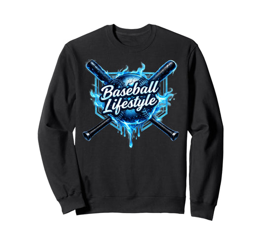 Baseball Lifestyle Blue Flame Sweatshirt - Graphic Print Unisex - T-Shirt, Sweatshirt, Hoodie