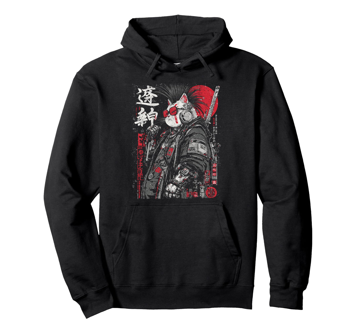 Japanese Streetwear Gothic Cat Samurai Hoodie - Graphic Print Unisex - T-Shirt, Sweatshirt, Hoodie