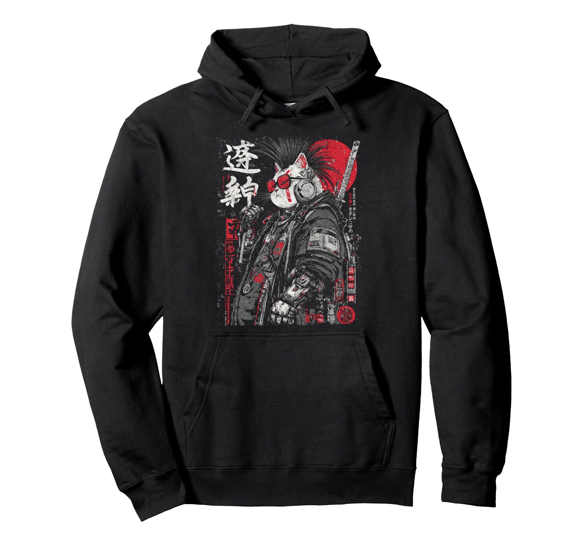 Japanese Streetwear Gothic Cat Samurai Hoodie - Graphic Print Unisex - T-Shirt, Sweatshirt, Hoodie