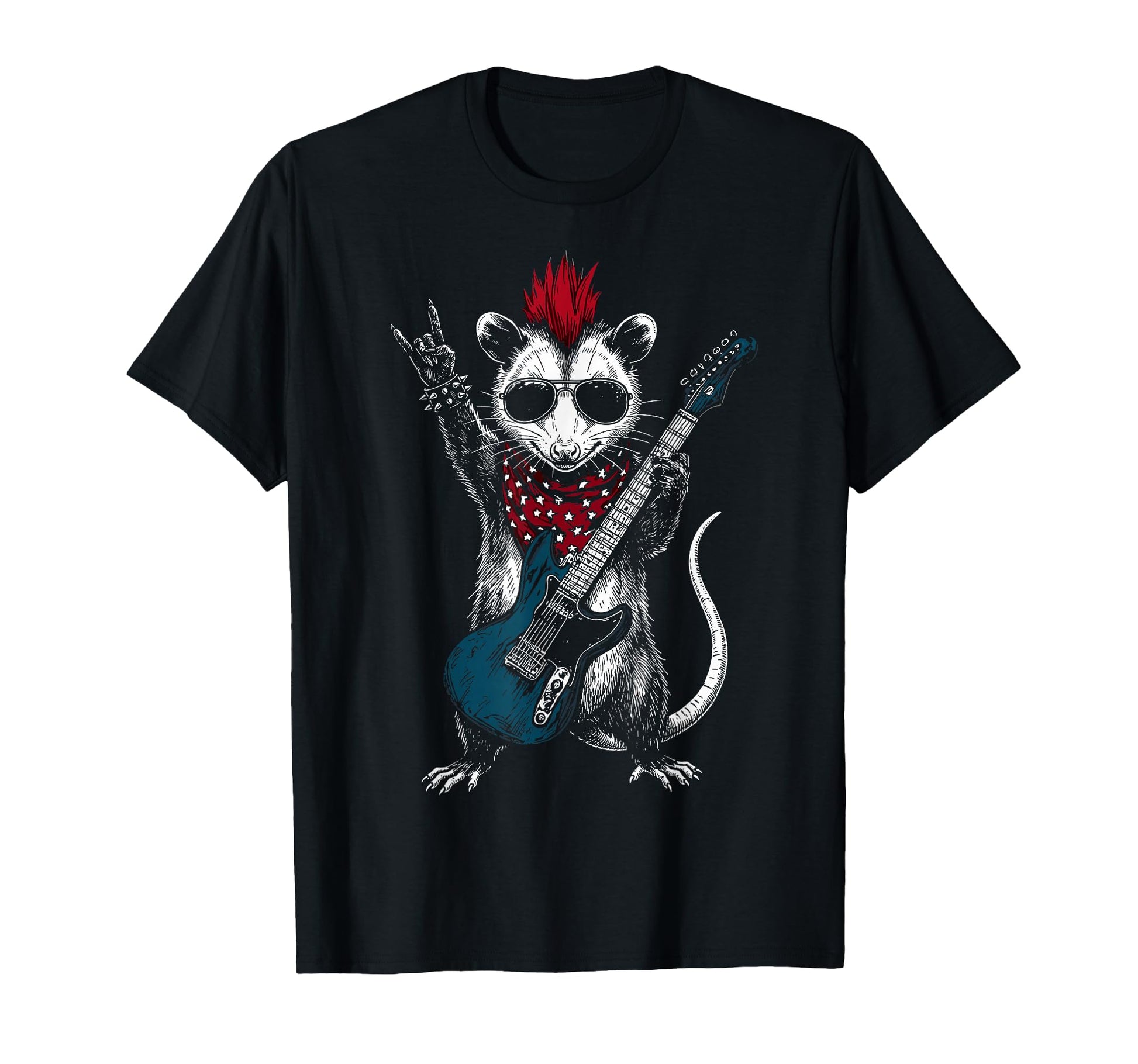 Funny Opossum Playing Guitar Usa T-Shirt - Trendy Graphic for Adults - T-Shirt, Sweatshirt, Hoodie