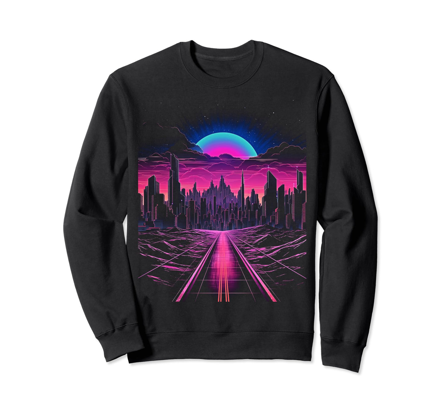 Vaporwave Cityscape 80S Synthwave Sweatshirt - Custom Art Print for Adults - T-Shirt, Sweatshirt, Hoodie