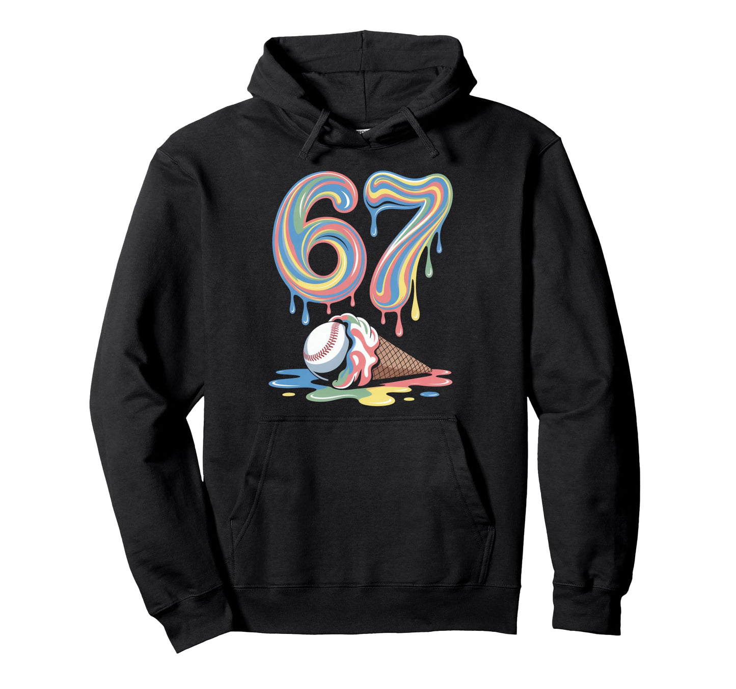 Sixty Seven 67 Baseball Ice Cream Drip Hoodie - Unique Graphic for Adults - T-Shirt, Sweatshirt, Hoodie