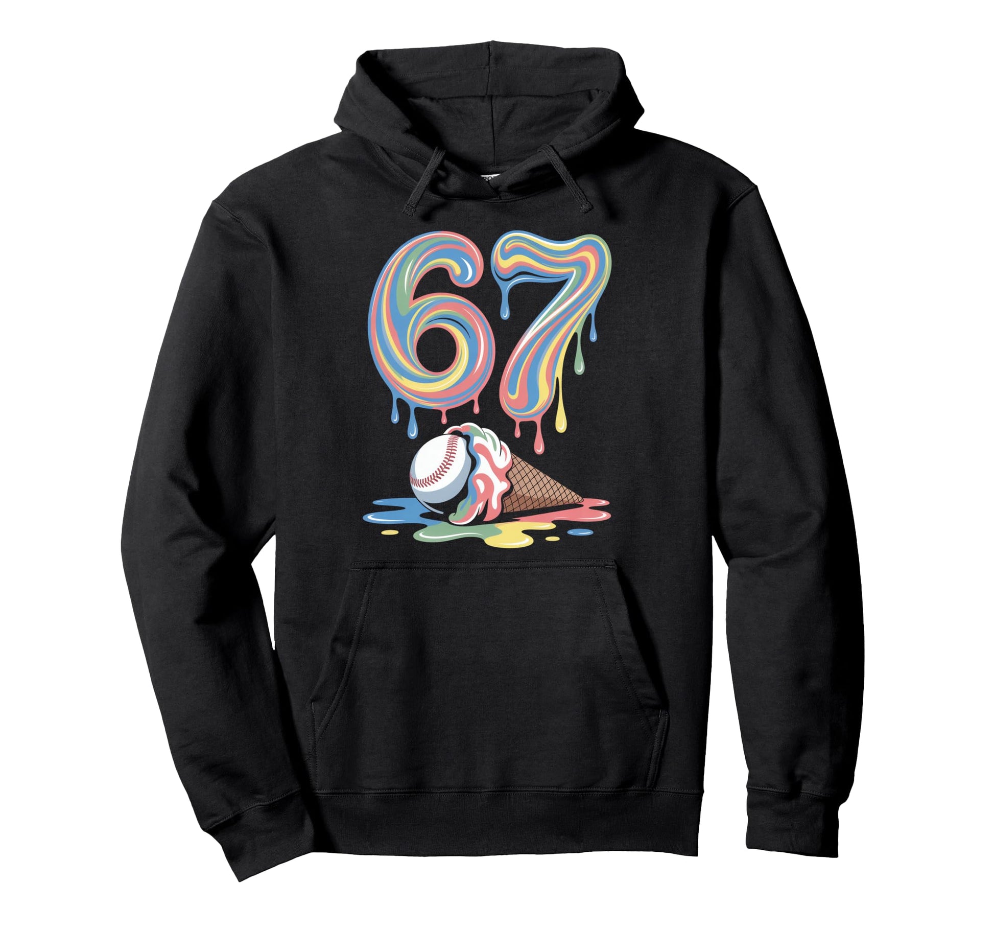 Sixty Seven 67 Baseball Ice Cream Drip Hoodie - Unique Graphic for Adults - T-Shirt, Sweatshirt, Hoodie