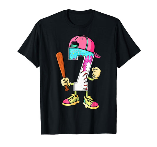 Baseball 7Th Birthday Ice Cream Drip 7 T-Shirt - Unique Graphic Men Women - T-Shirt, Sweatshirt, Hoodie