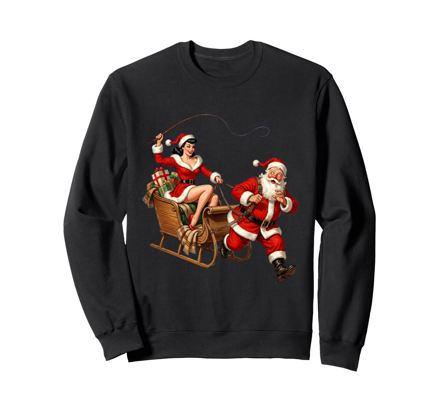 Pinup Santa Sleigh Funny Couples Sweatshirt - Custom Art Print Men Women - T-Shirt, Sweatshirt, Hoodie