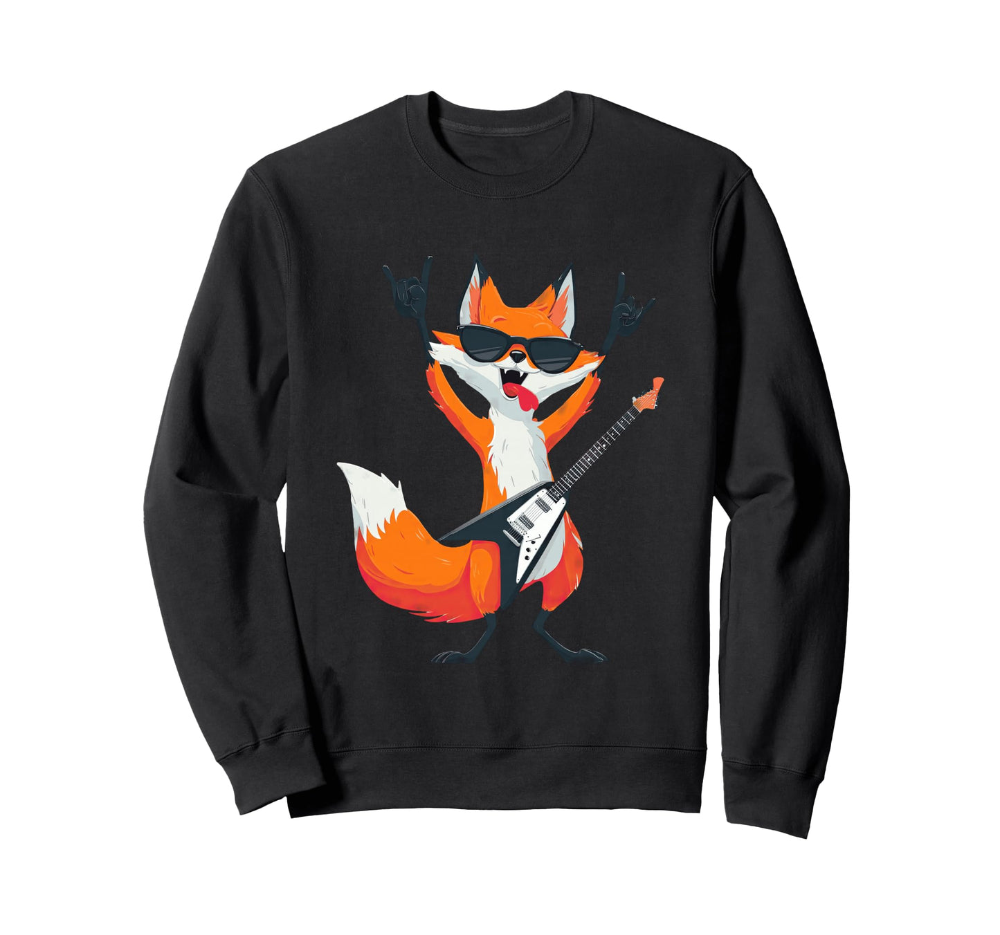 Funny Rock Fox Guitar Player Animal Sweatshirt - Aesthetic Graphic Unisex - T-Shirt, Sweatshirt, Hoodie