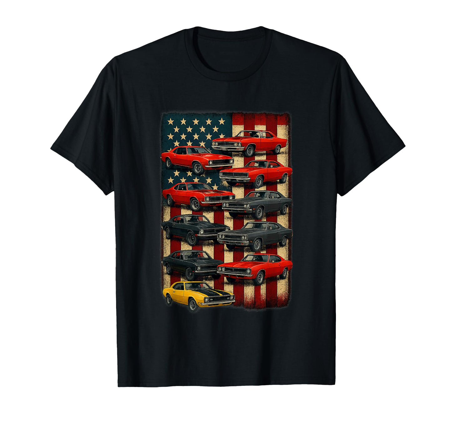 Muscle Car American Flag Patriotic T-Shirt - Fun Novelty Design Unisex - T-Shirt, Sweatshirt, Hoodie