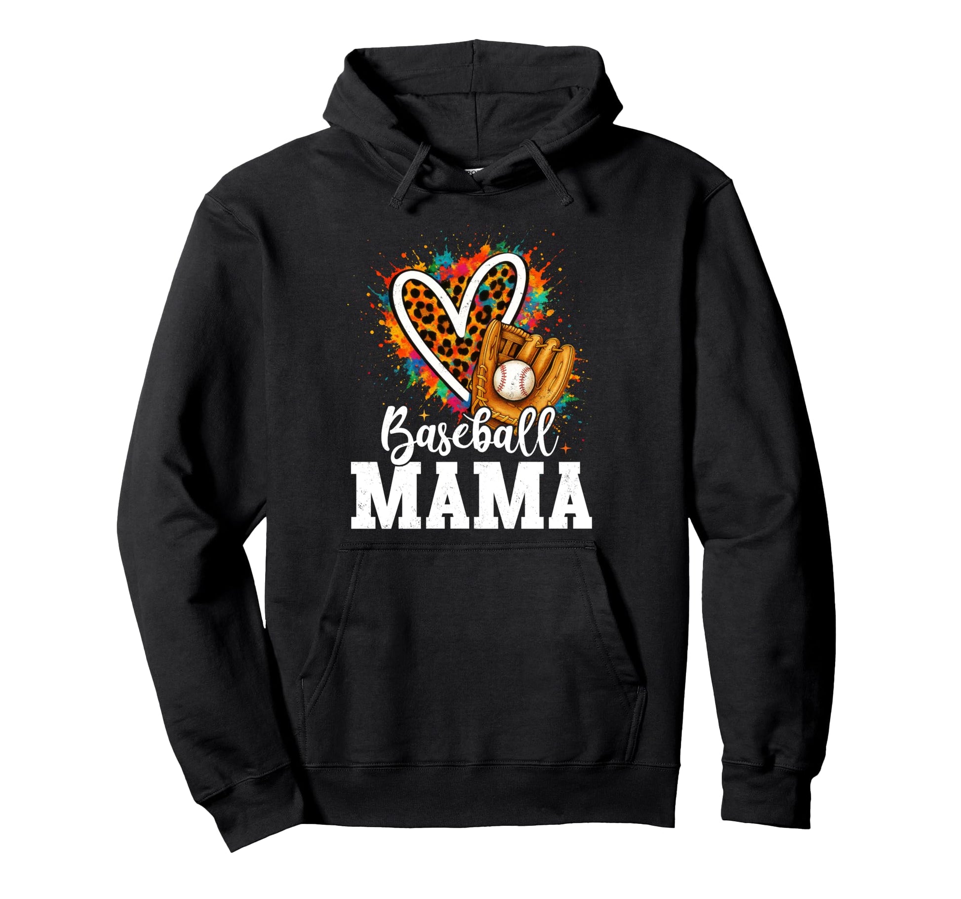 Baseball Mama Leopard Heart Colorful Hoodie - Aesthetic Graphic Unisex - T-Shirt, Sweatshirt, Hoodie