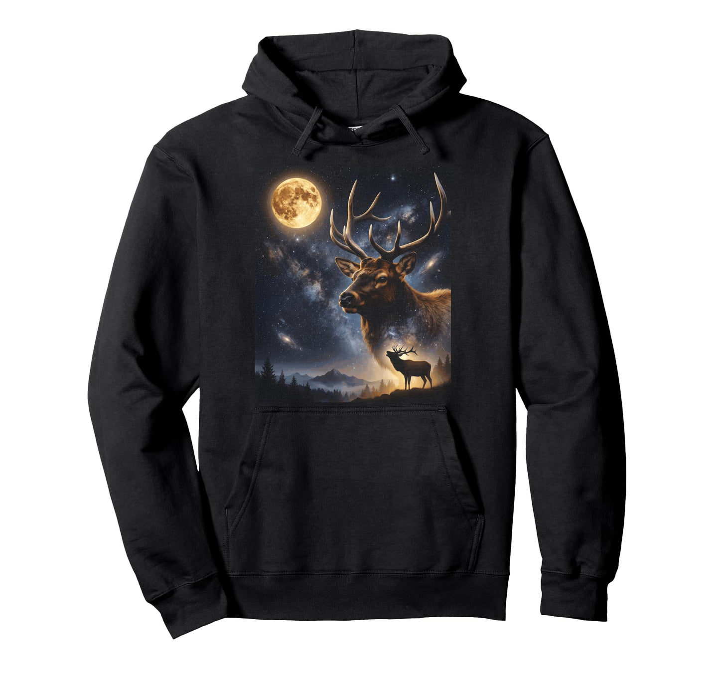 Howling Elk Full Moon Starry Night 90S Hoodie - Custom Art Print for Adults - T-Shirt, Sweatshirt, Hoodie