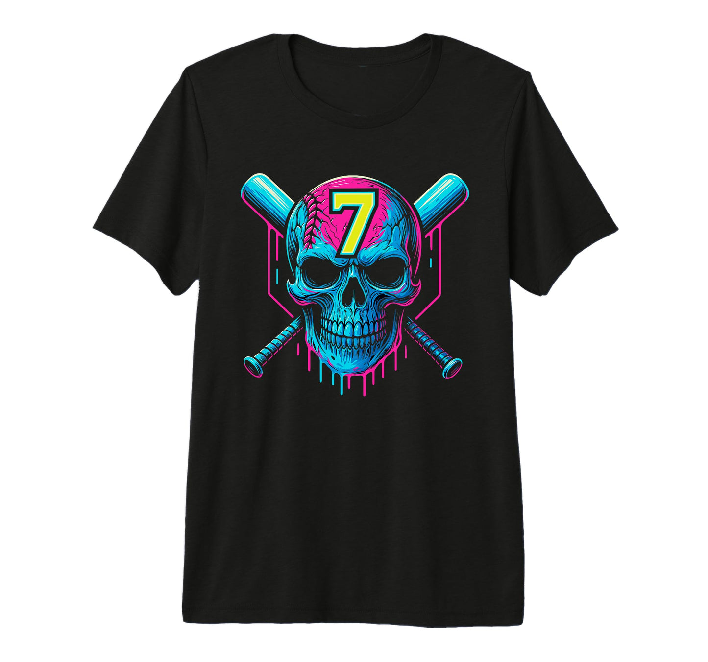 Baseball Skull Drip 7Th Birthday 7 Year T-Shirt - Trendy Graphic Unisex - T-Shirt, Sweatshirt, Hoodie