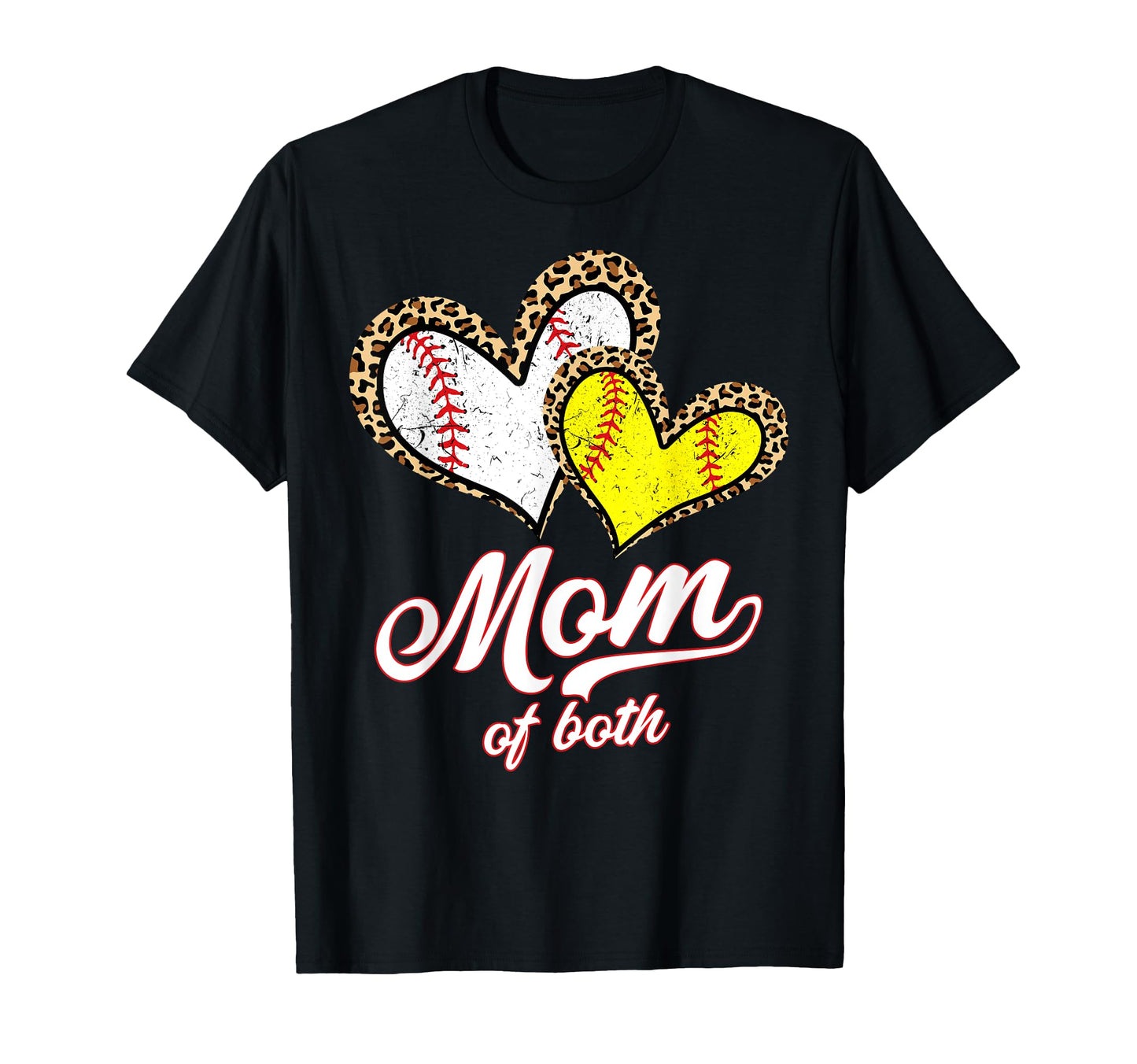 Mom Both Baseball Softball Leopard Heart T-Shirt - Trendy Graphic Unisex - T-Shirt, Sweatshirt, Hoodie
