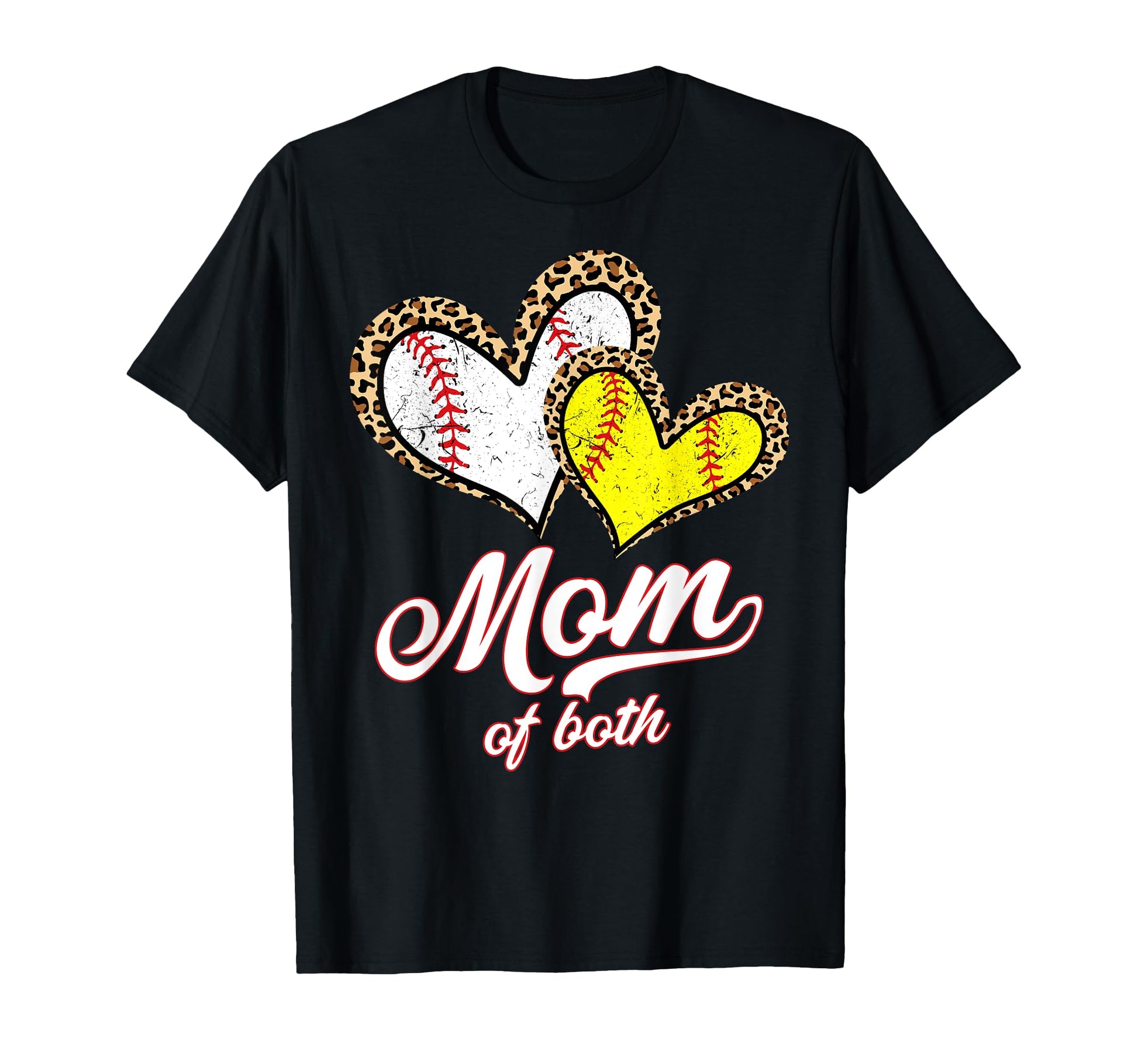 Mom Both Baseball Softball Leopard Heart T-Shirt - Trendy Graphic Unisex - T-Shirt, Sweatshirt, Hoodie