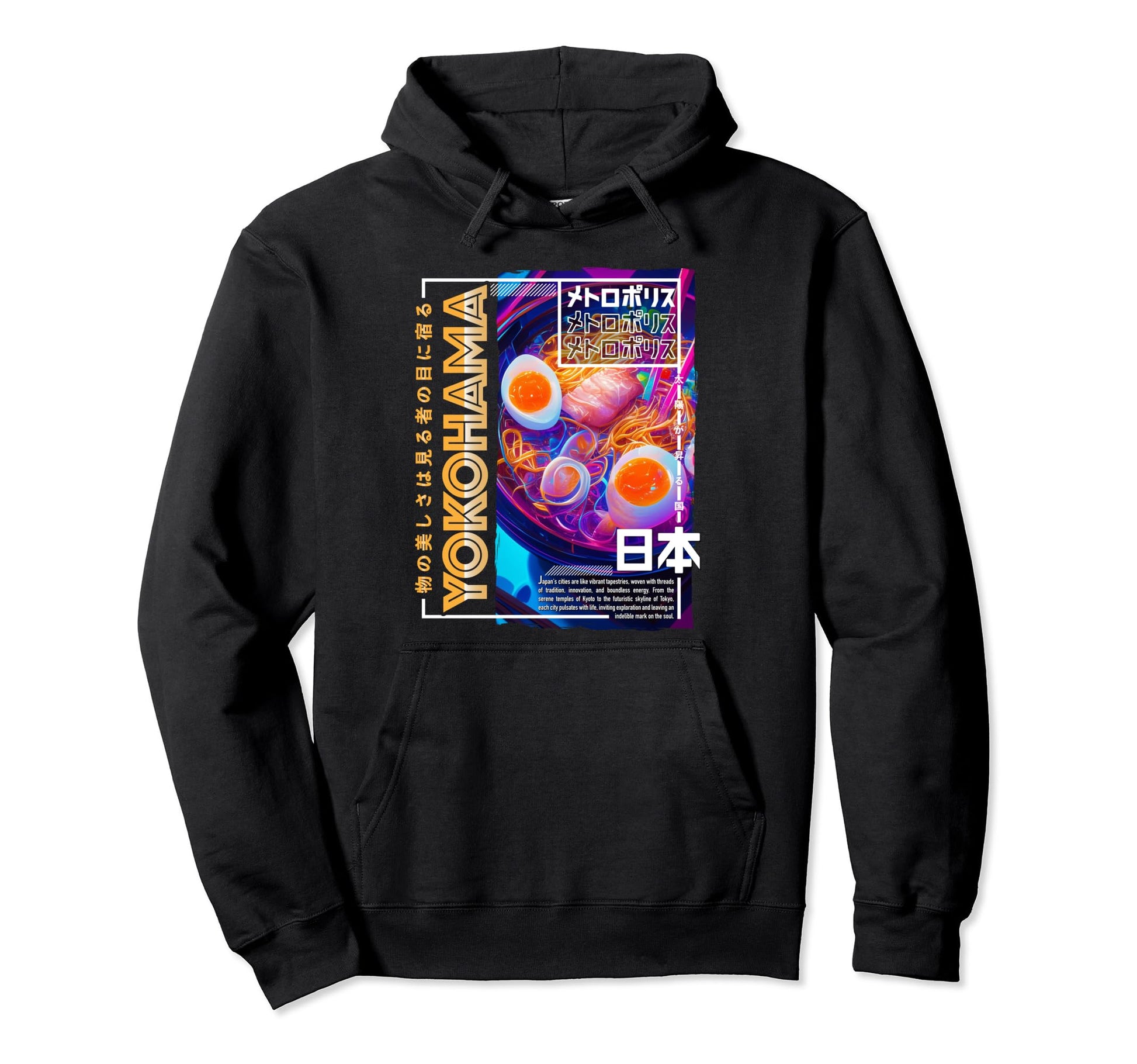 Yokohama City 80S Synthwave Ramen Bowl Hoodie - Aesthetic Graphic Unisex - T-Shirt, Sweatshirt, Hoodie