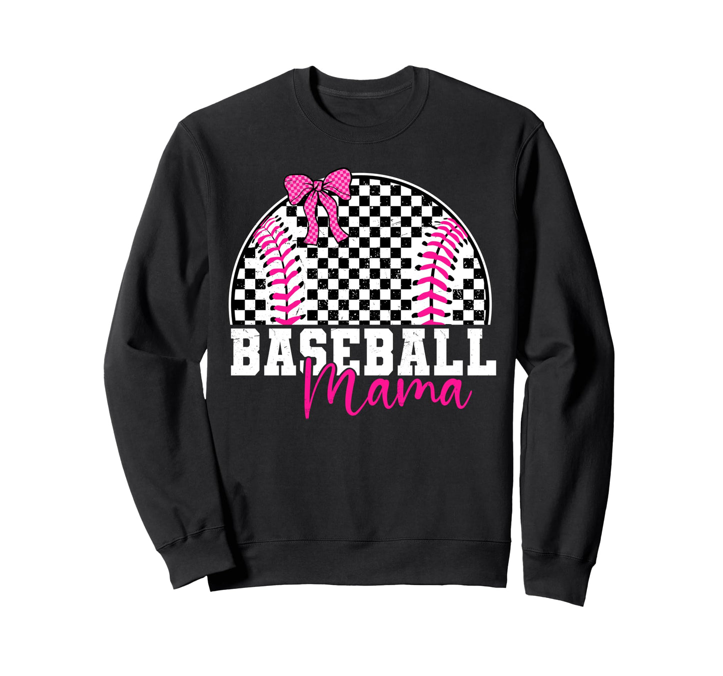 Checkered Baseball Mama Bow Sweatshirt - Minimalist Print Men Women - T-Shirt, Sweatshirt, Hoodie