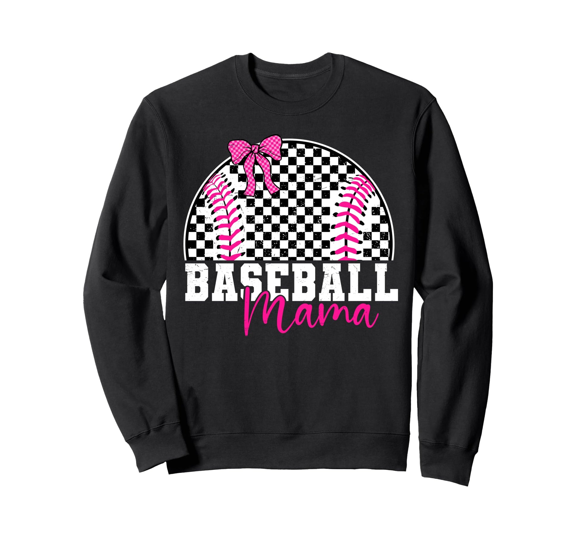 Checkered Baseball Mama Bow Sweatshirt - Minimalist Print Men Women - T-Shirt, Sweatshirt, Hoodie