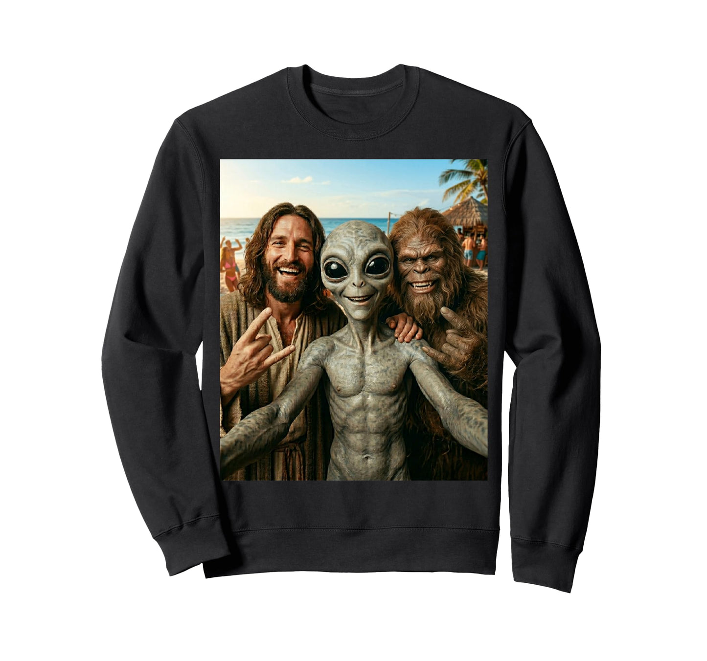 Funny Bigfoot Alien Jesus Rock Hand Sweatshirt - Minimalist Print Unisex - T-Shirt, Sweatshirt, Hoodie