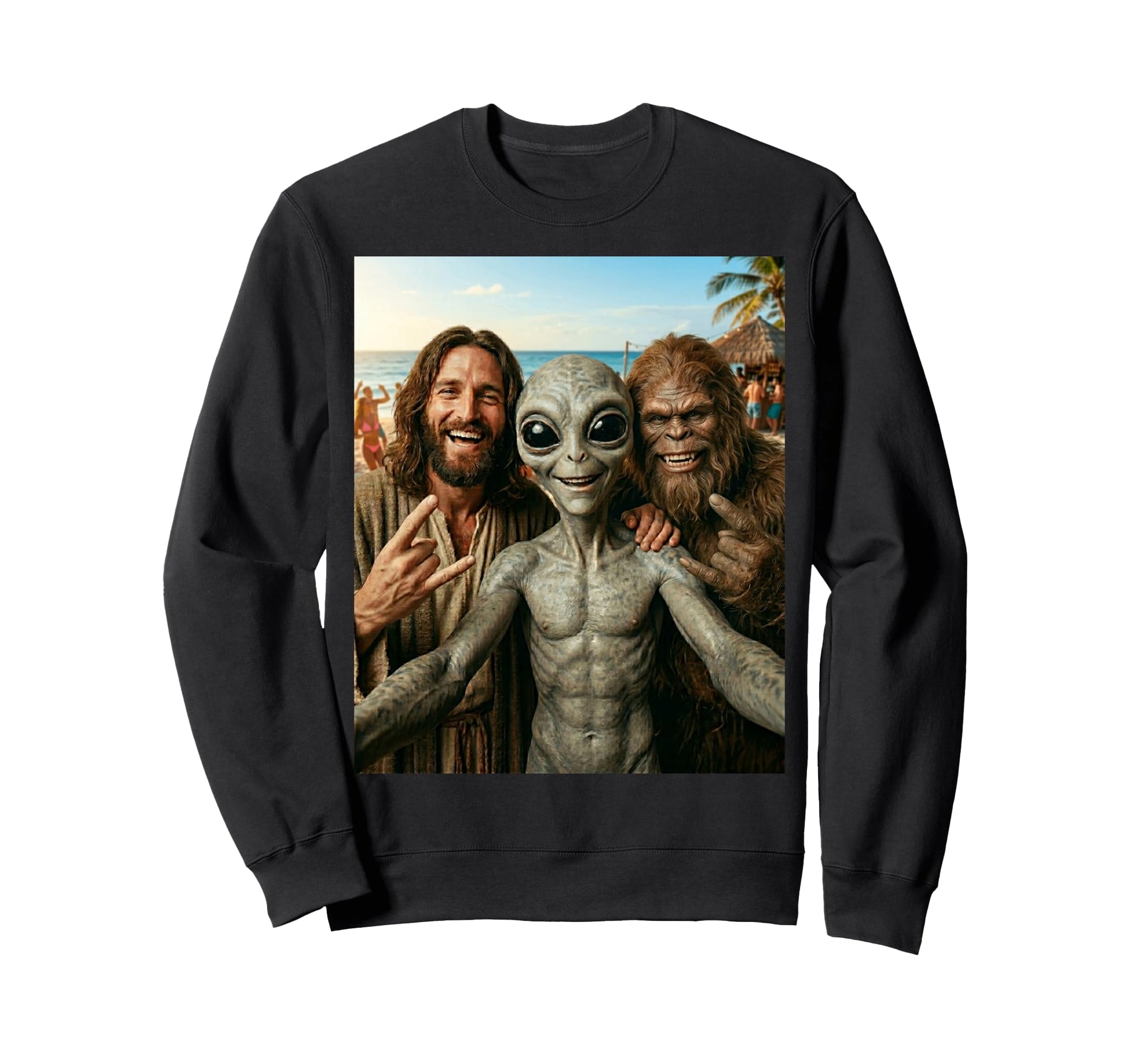 Funny Bigfoot Alien Jesus Rock Hand Sweatshirt - Minimalist Print Unisex - T-Shirt, Sweatshirt, Hoodie