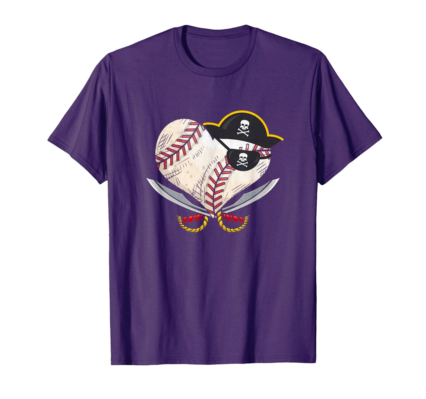 Pirate Baseball Heart Ball Skull T-Shirt - Fun Novelty Design Men Women - T-Shirt, Sweatshirt, Hoodie