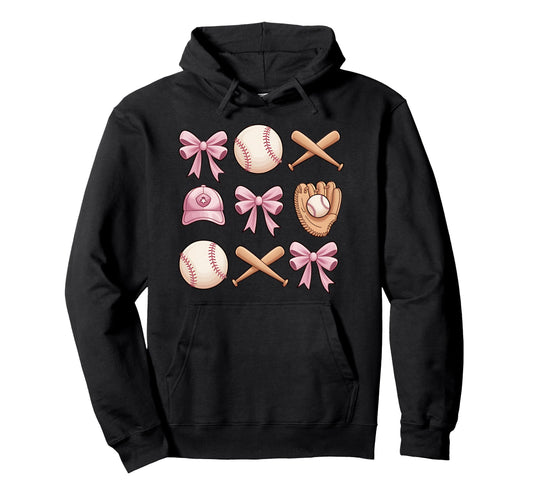 Baseball Coquette Bow Mom Sister Hoodie - Novelty Apparel for Adults - T-Shirt, Sweatshirt, Hoodie