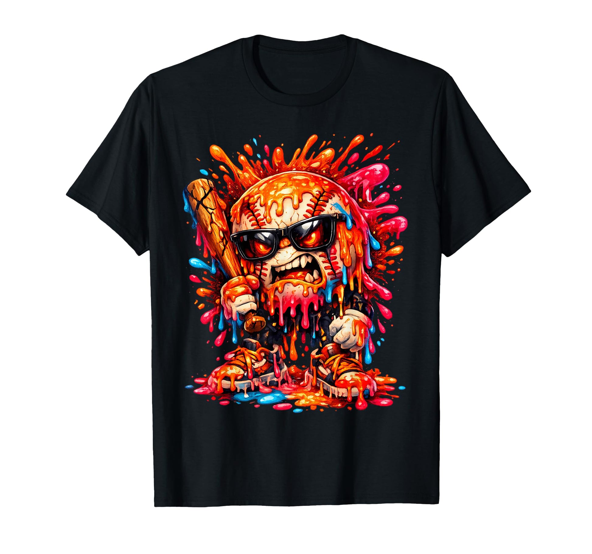 Angry Melting Baseball Skull T-Shirt - Minimalist Print for Adults - T-Shirt, Sweatshirt, Hoodie