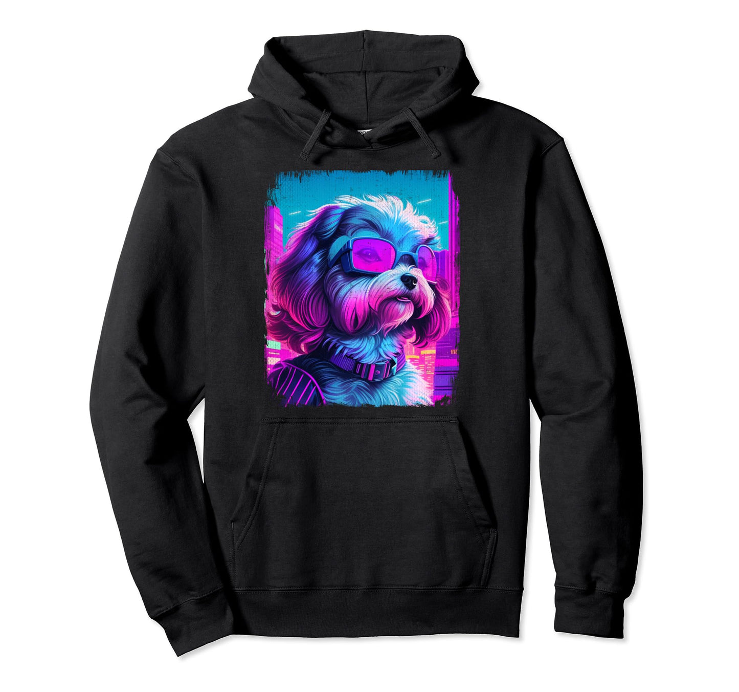 Havanese Dog Cyber Vaporwave 80S Hoodie - Minimalist Print Unisex - T-Shirt, Sweatshirt, Hoodie