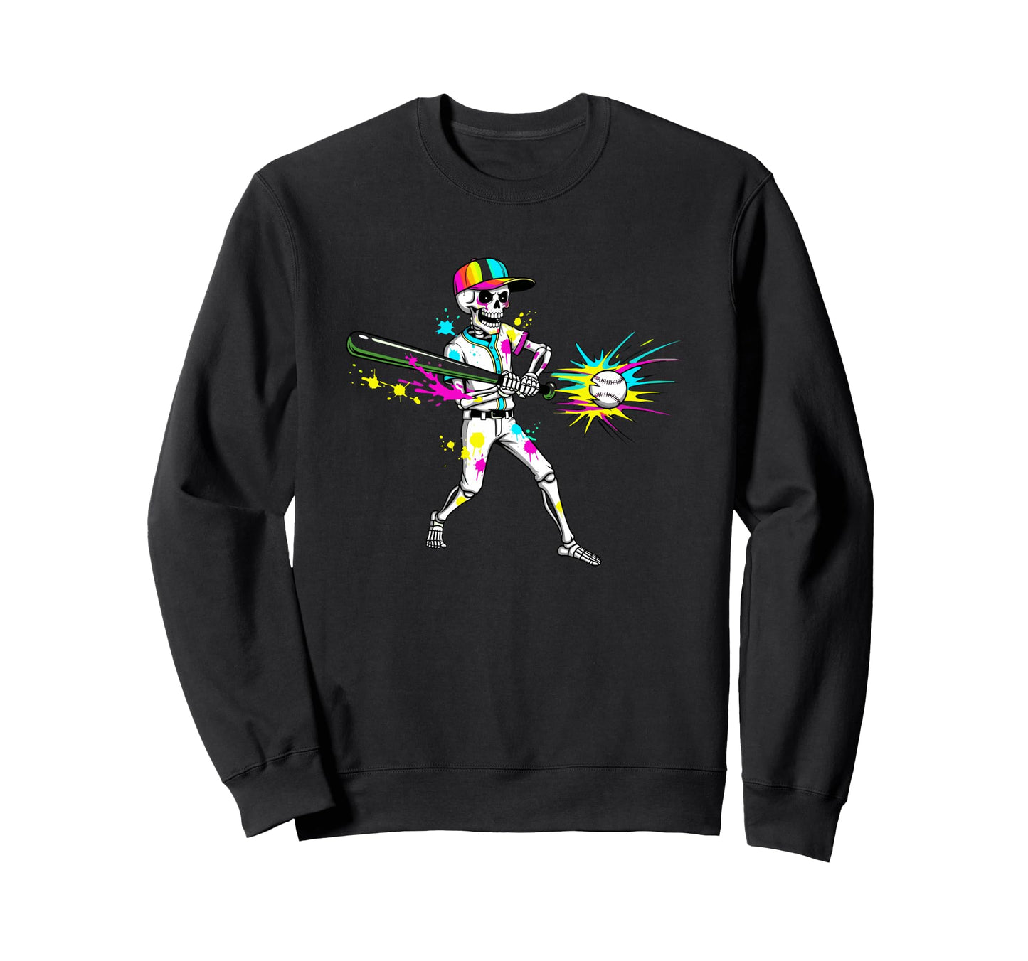 Colorful Skeleton Baseball Sweatshirt - Aesthetic Graphic for Adults - T-Shirt, Sweatshirt, Hoodie
