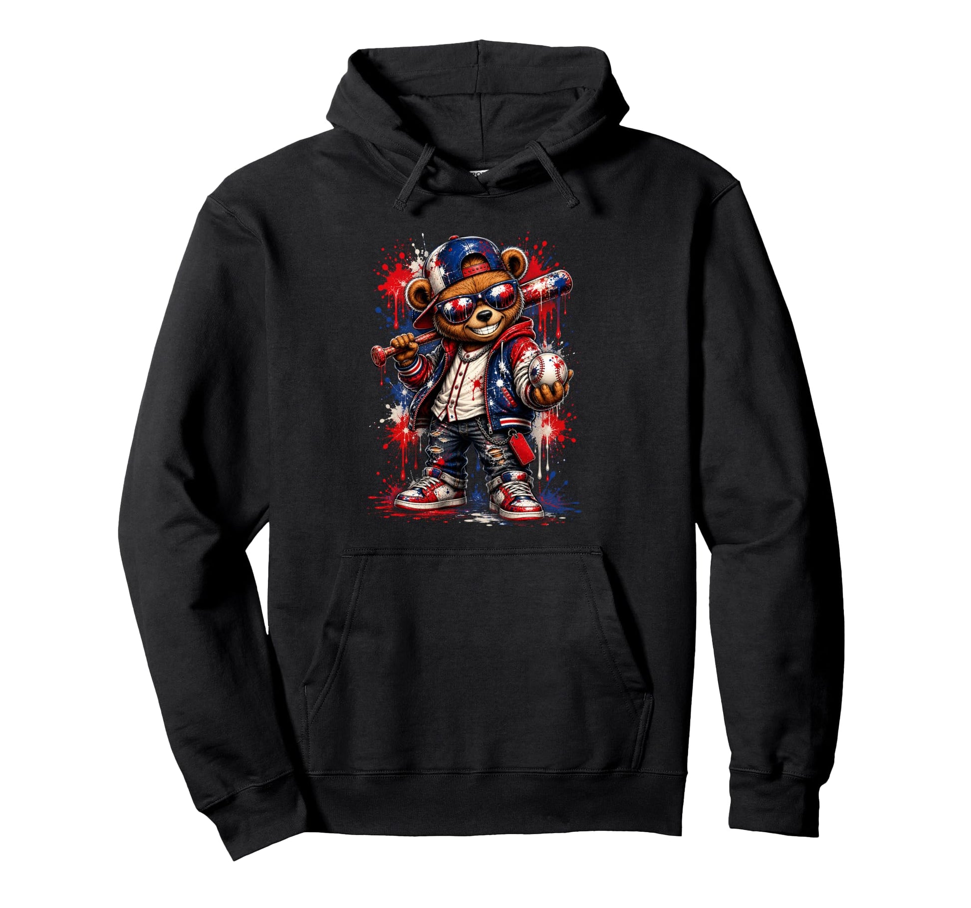 Baseball Bear Game Sports Fan Hoodie - Casual Everyday Wear Unisex - T-Shirt, Sweatshirt, Hoodie