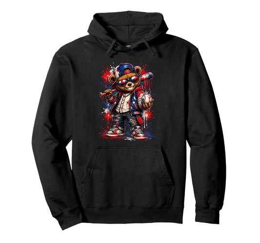 Baseball Bear Game Sports Fan Hoodie - Casual Everyday Wear Unisex - T-Shirt, Sweatshirt, Hoodie