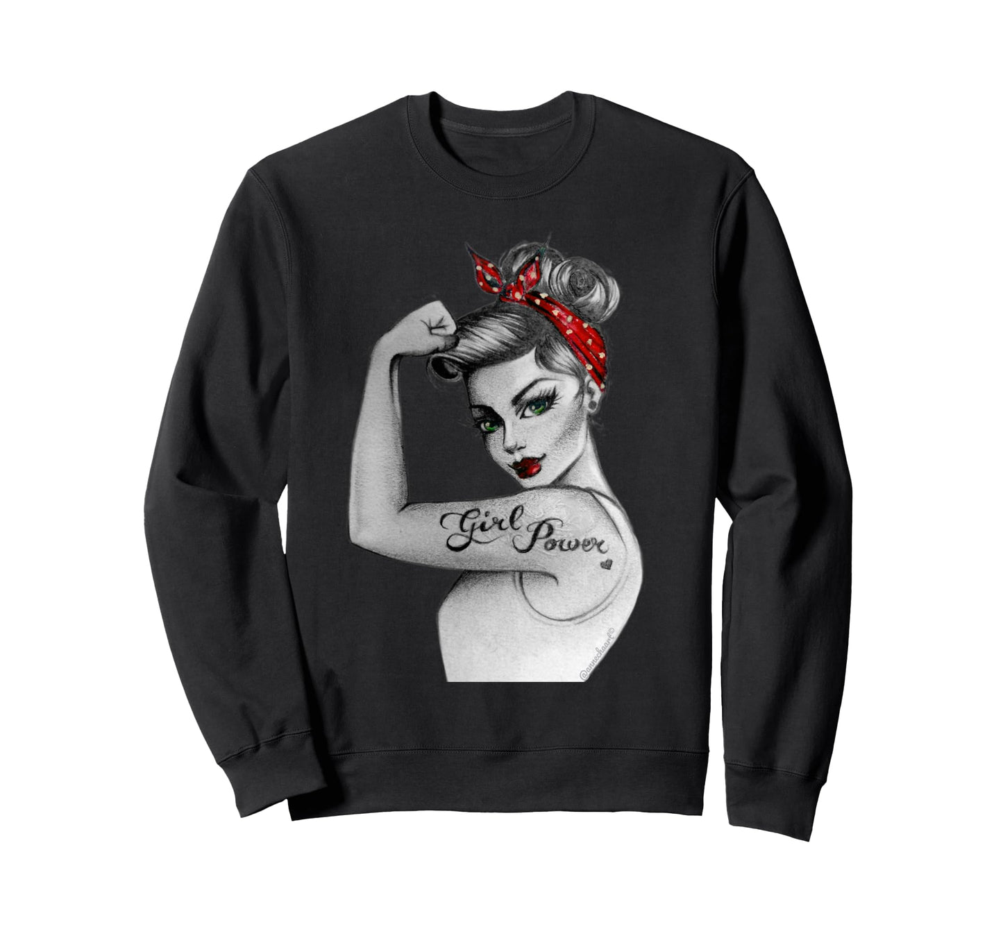 Girlpower Pinup Modern Rosie Riveter Sweatshirt - Trendy Graphic Unisex - T-Shirt, Sweatshirt, Hoodie