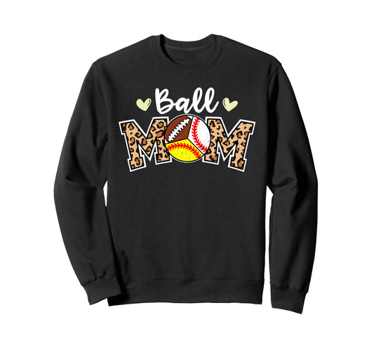 Ball Mom Leopard Baseball Sweatshirt - Custom Art Print for Adults - T-Shirt, Sweatshirt, Hoodie