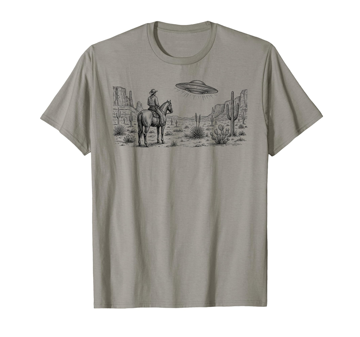 Horse Lover Ufo Western Cowboy T-Shirt - Casual Everyday Wear Men Women - T-Shirt, Sweatshirt, Hoodie