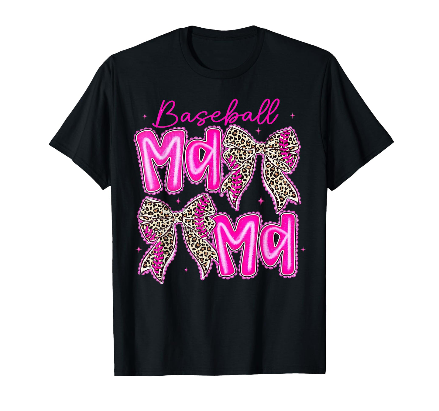 Baseball Mama Leopard Bow Fun Baseball T-Shirt - Trendy Graphic for Adults - T-Shirt, Sweatshirt, Hoodie