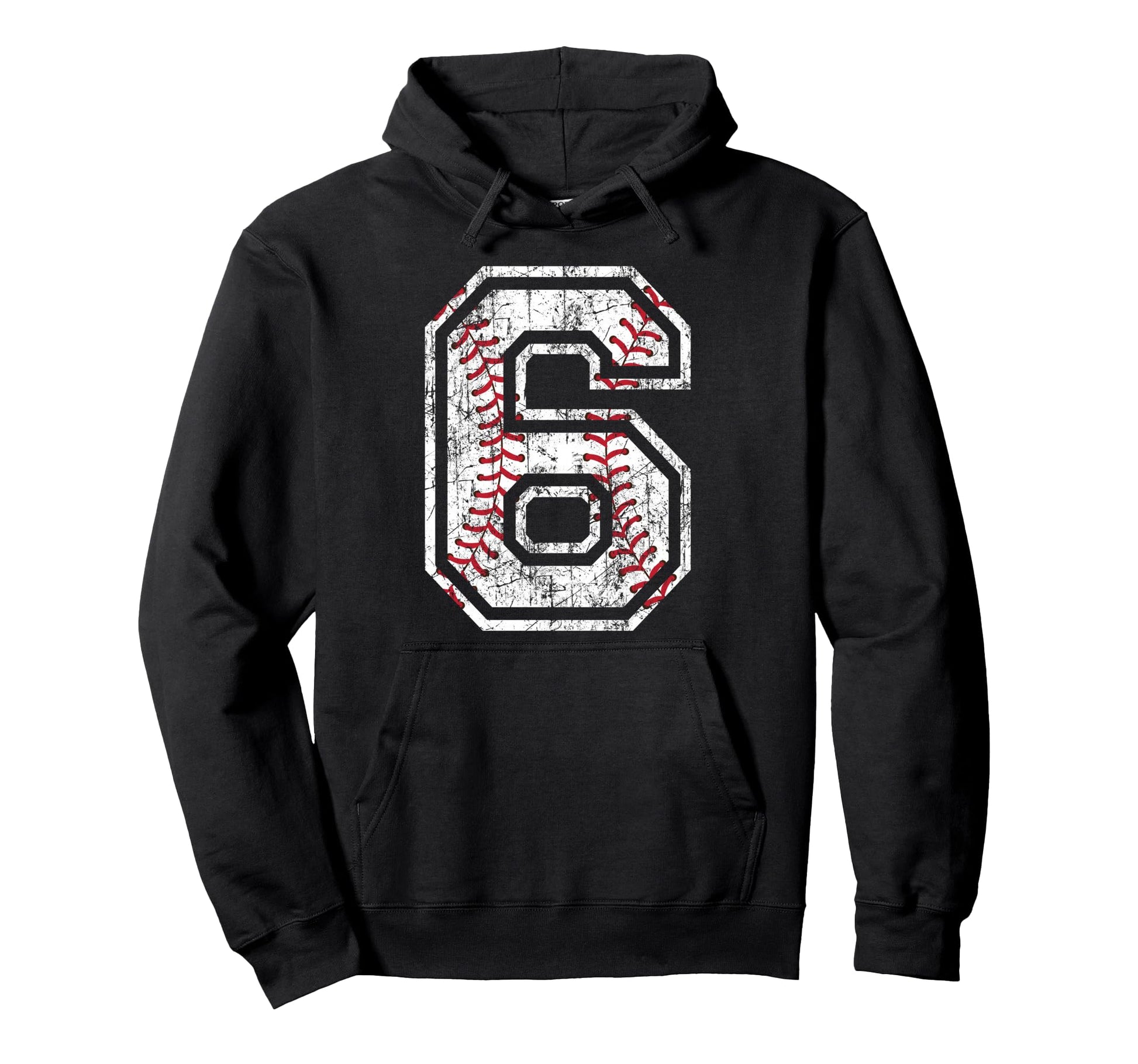 Baseball Jersey Number 6 Distressed Hoodie - Custom Art Print Men Women - T-Shirt, Sweatshirt, Hoodie