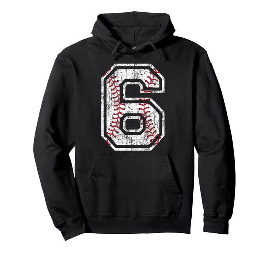 Baseball Jersey Number 6 Distressed Hoodie - Custom Art Print Men Women - T-Shirt, Sweatshirt, Hoodie