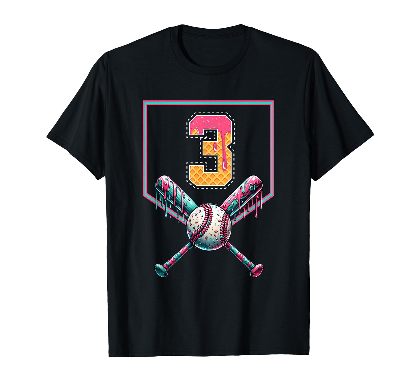 Baseball Drip Number 3 Player Or 3Rd T-Shirt - Unique Graphic for Adults - T-Shirt, Sweatshirt, Hoodie