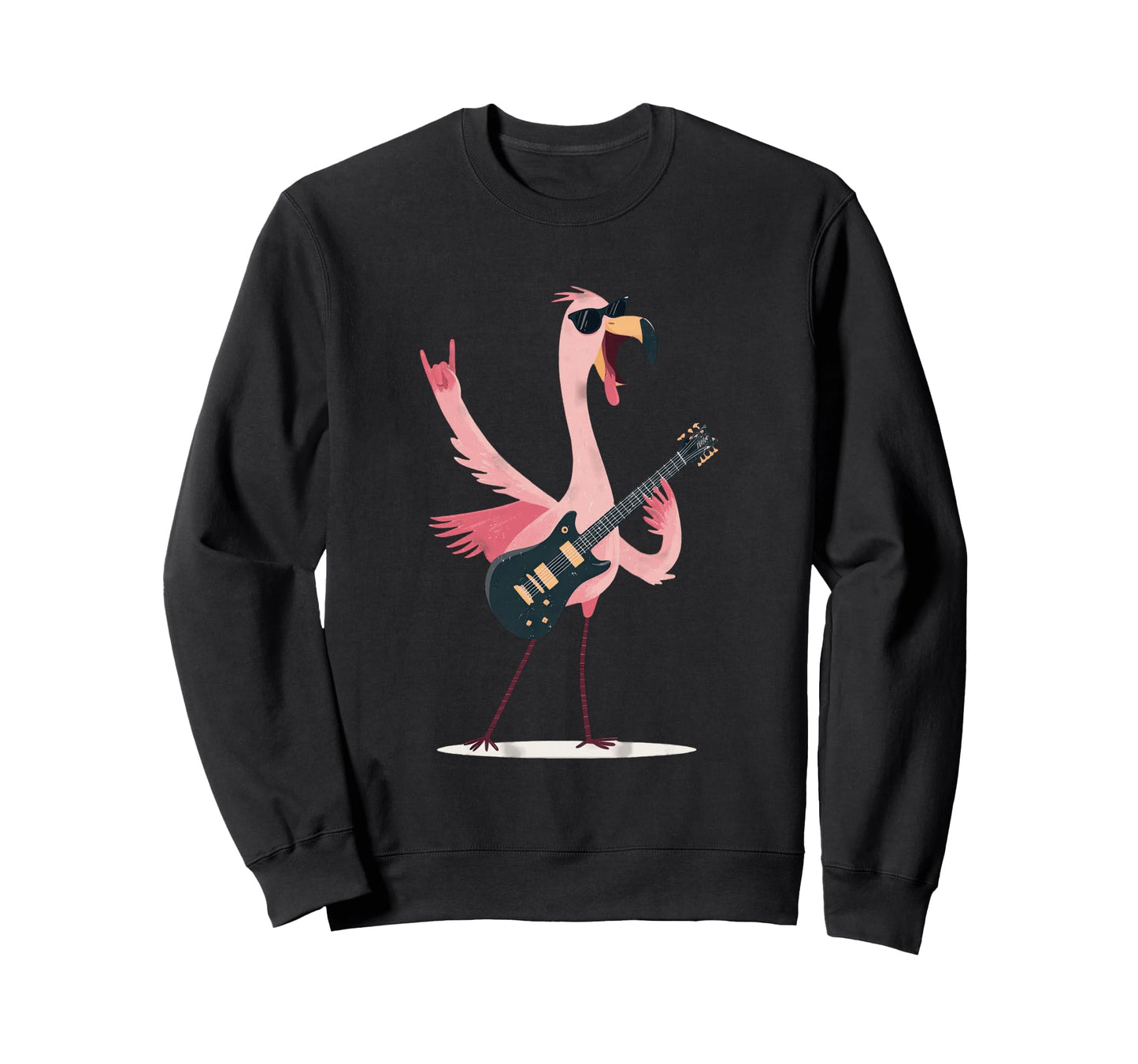 Flamingo Rock Music Guitar Player Sweatshirt - Unique Graphic Men Women - T-Shirt, Sweatshirt, Hoodie
