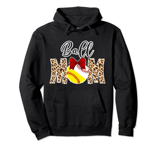 Ball Mom Leopard Softball Baseball Mom Hoodie - Streetwear Style Unisex - T-Shirt, Sweatshirt, Hoodie