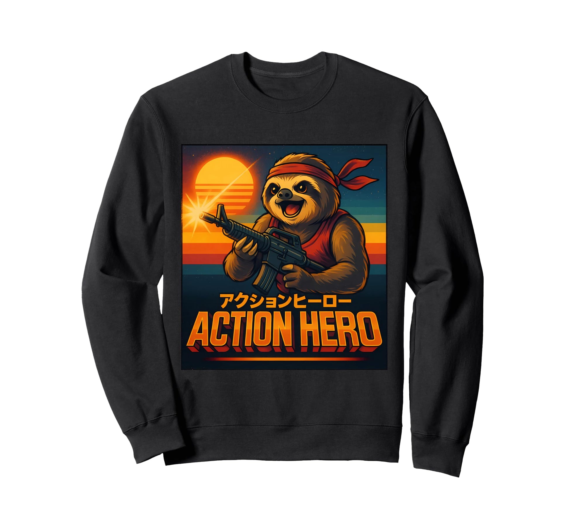 Action Hero Sloth Warrior 80S Sweatshirt - Minimalist Print Unisex - T-Shirt, Sweatshirt, Hoodie