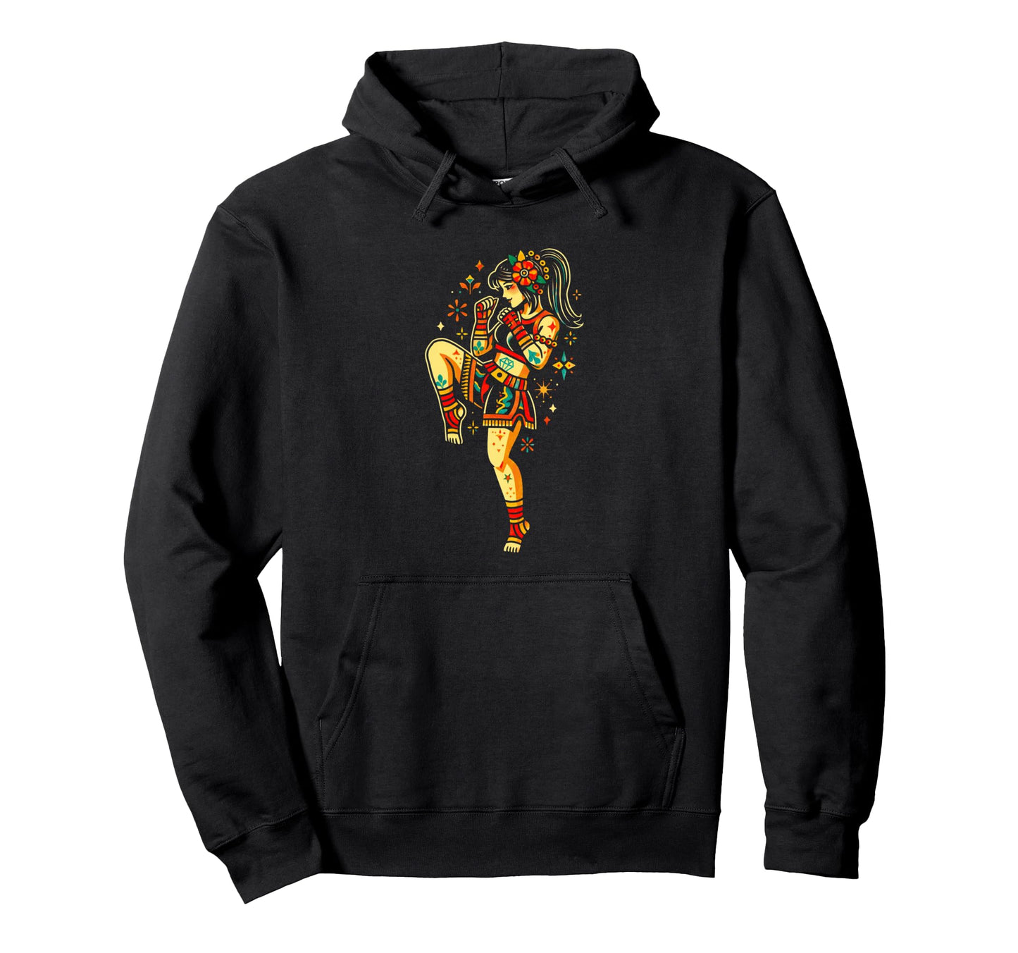 Fierce Neo Traditional Female Muay Thai Hoodie - Unique Graphic for Adults - T-Shirt, Sweatshirt, Hoodie