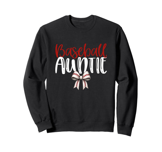 Baseball Auntie Coquette Bow Game Day Sweatshirt - Graphic Print Men Women - T-Shirt, Sweatshirt, Hoodie