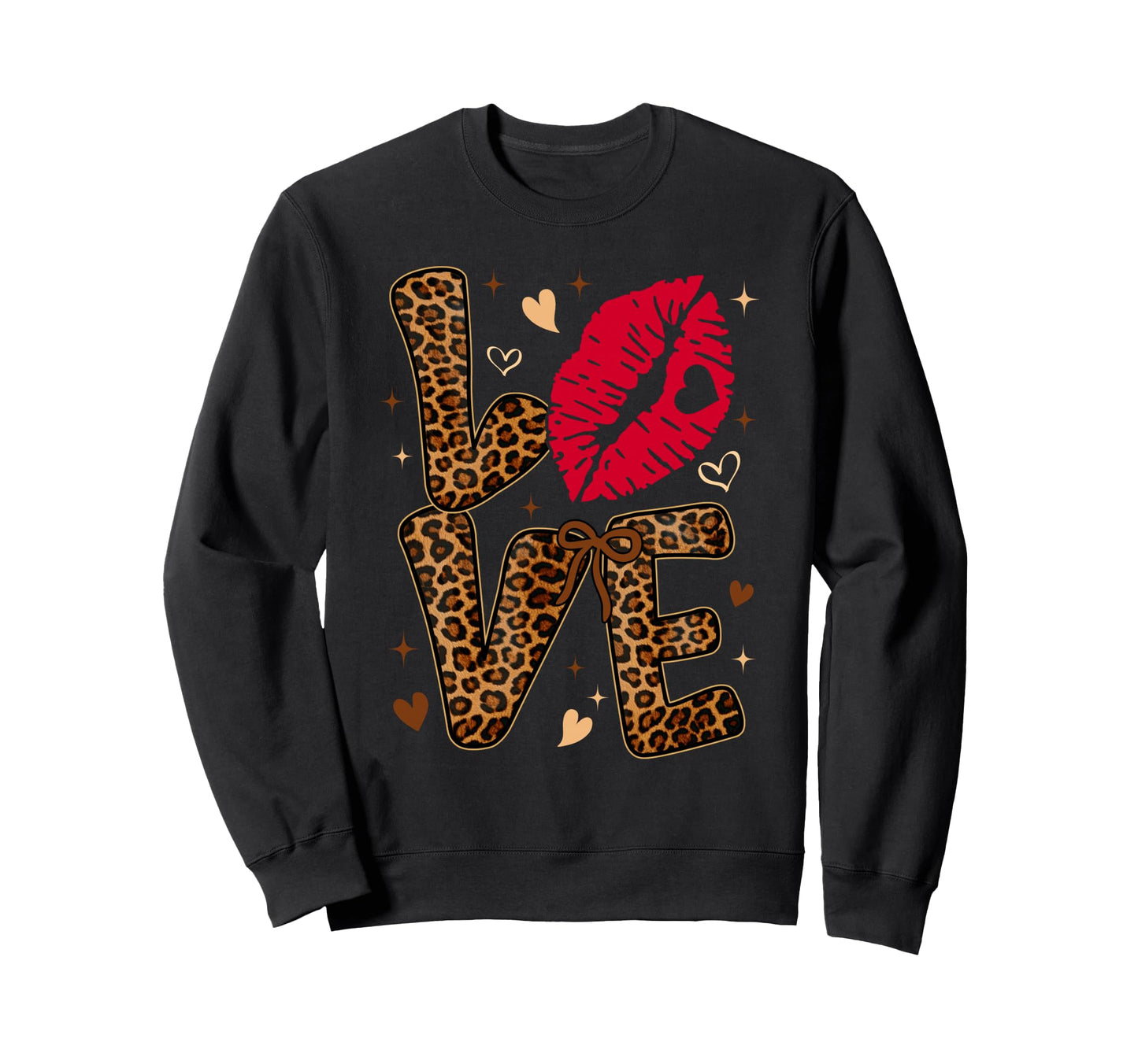 Valentine Leopard Love Red Lips Word Sweatshirt - Trendy Graphic Unisex - T-Shirt, Sweatshirt, Hoodie