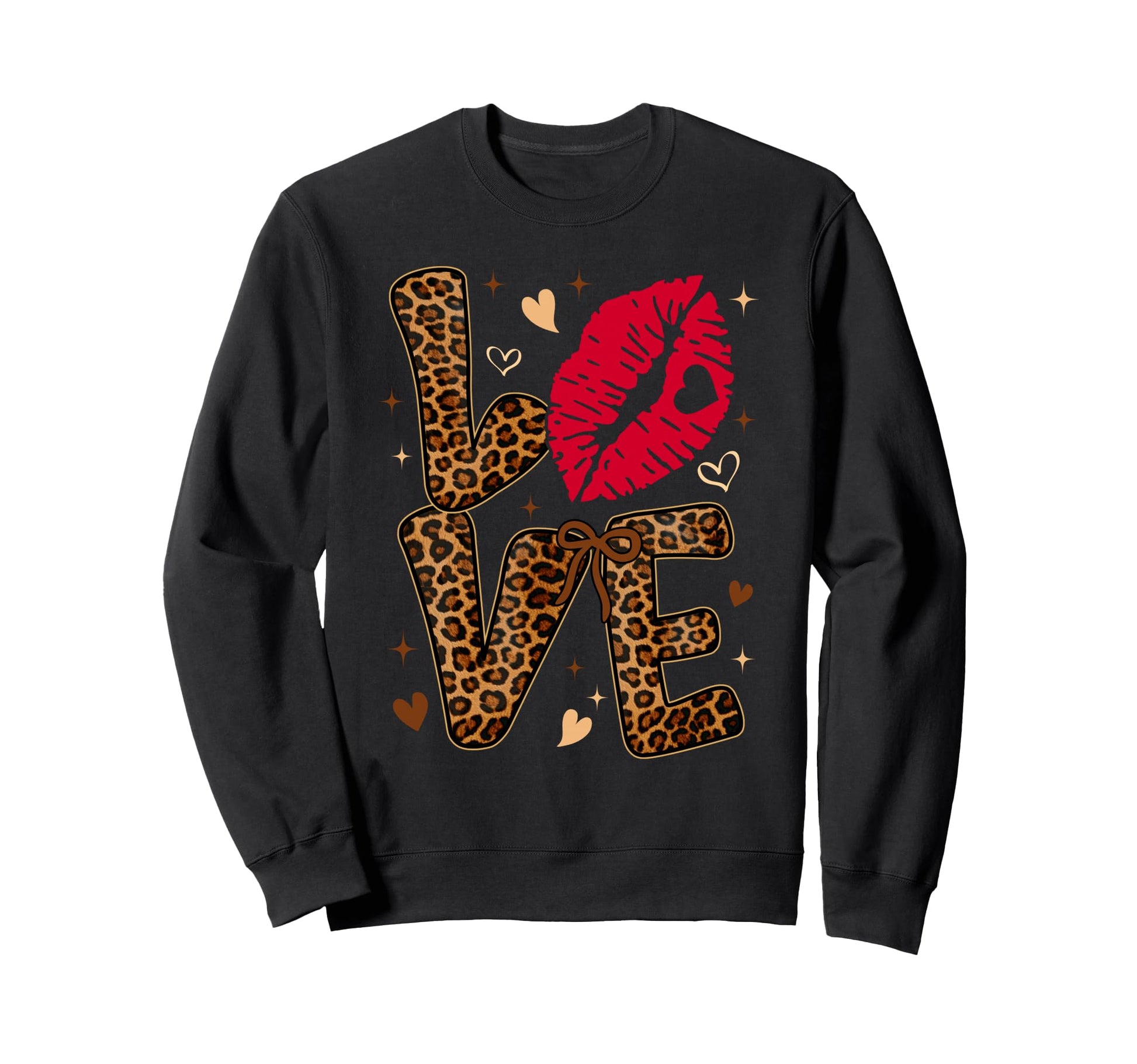Valentine Leopard Love Red Lips Word Sweatshirt - Trendy Graphic Unisex - T-Shirt, Sweatshirt, Hoodie