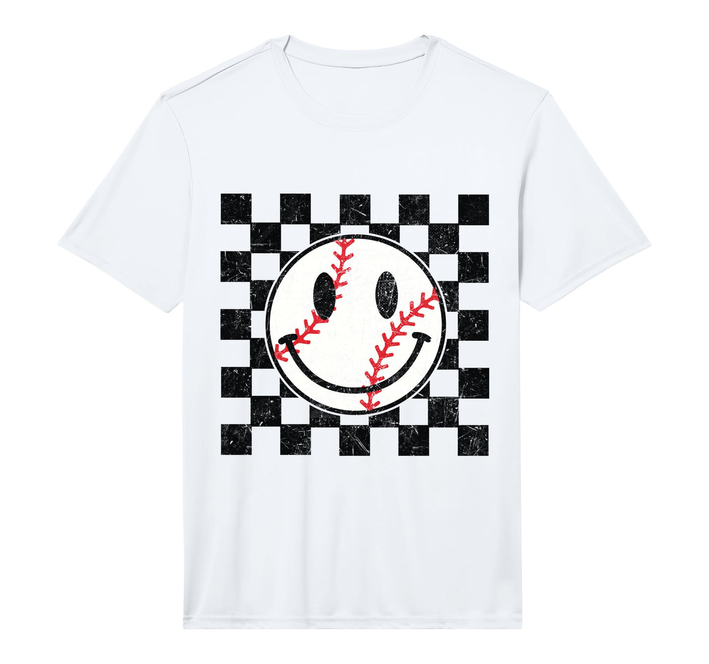 Baseball Smile Checkered Funny Sport T-Shirt - Streetwear Style for Adults - T-Shirt, Sweatshirt, Hoodie