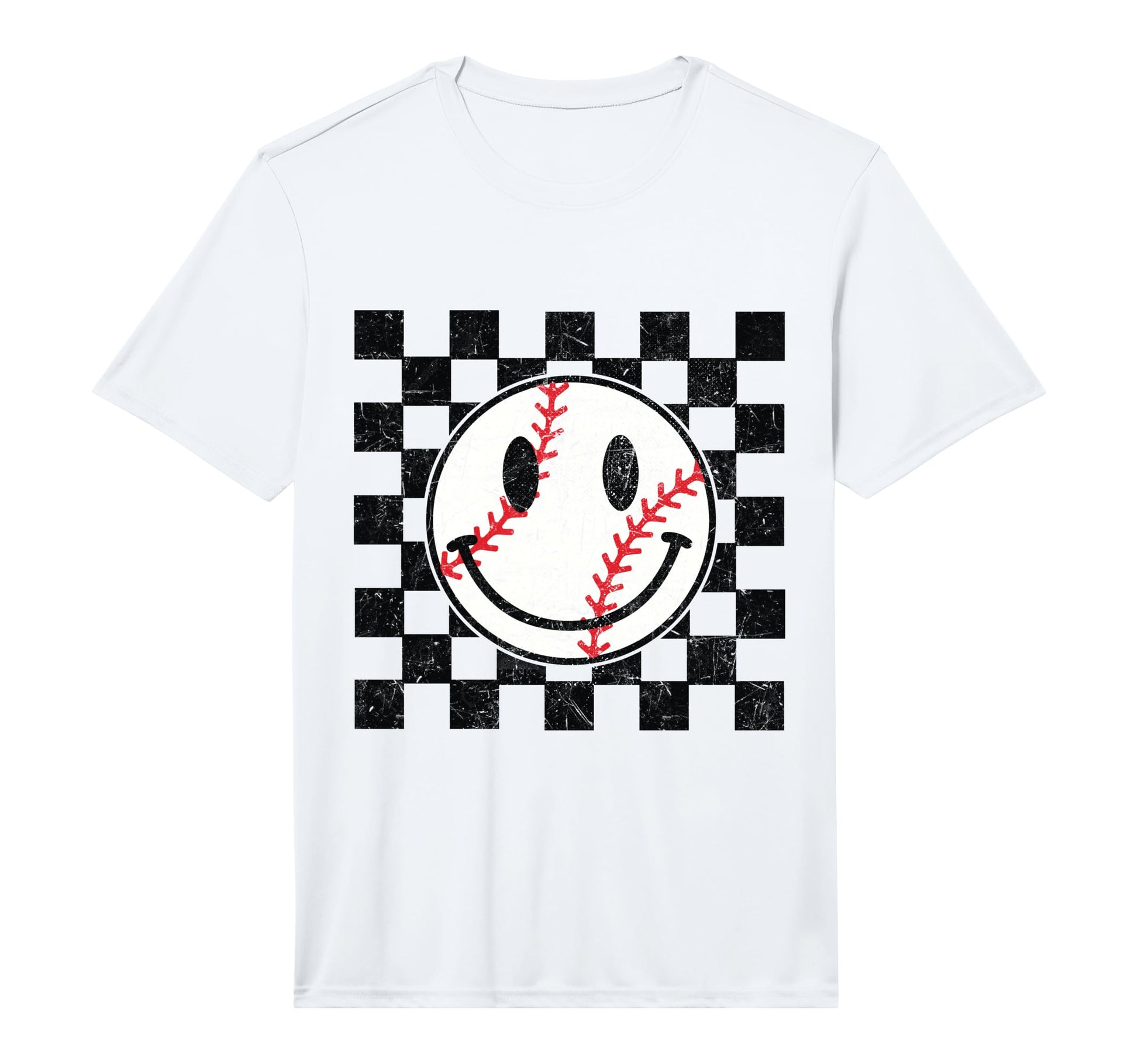 Baseball Smile Checkered Funny Sport T-Shirt - Streetwear Style for Adults - T-Shirt, Sweatshirt, Hoodie