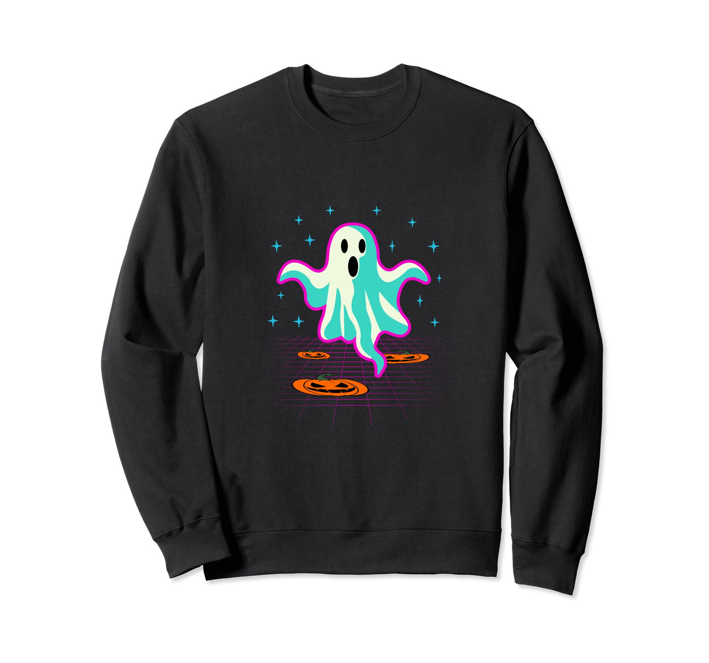 80S Ghost Halloween Retrowave Sweatshirt - Casual Everyday Wear Unisex - T-Shirt, Sweatshirt, Hoodie