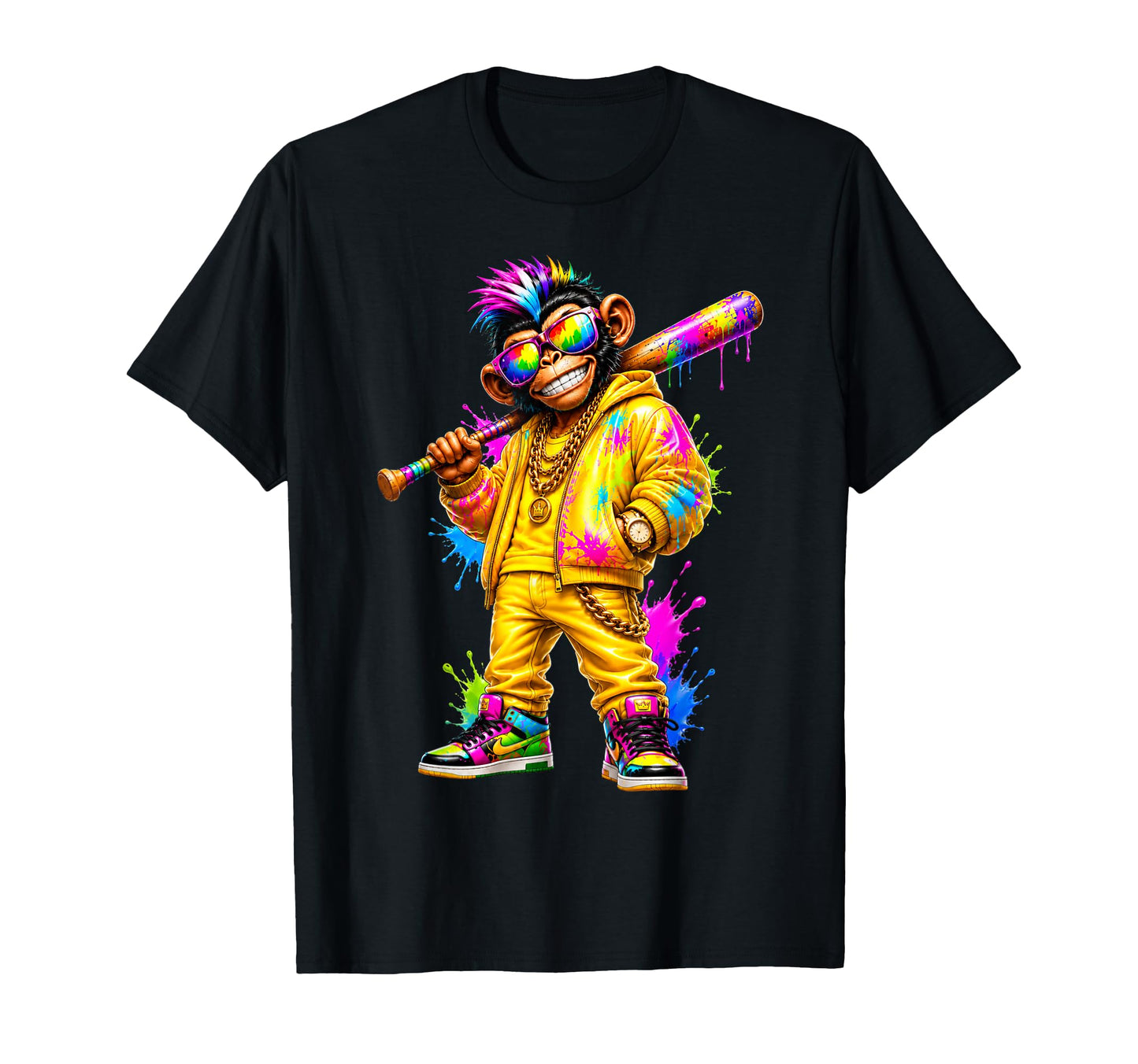 Monkey Baseball Drip Funny Animal T-Shirt - Minimalist Print for Adults - T-Shirt, Sweatshirt, Hoodie